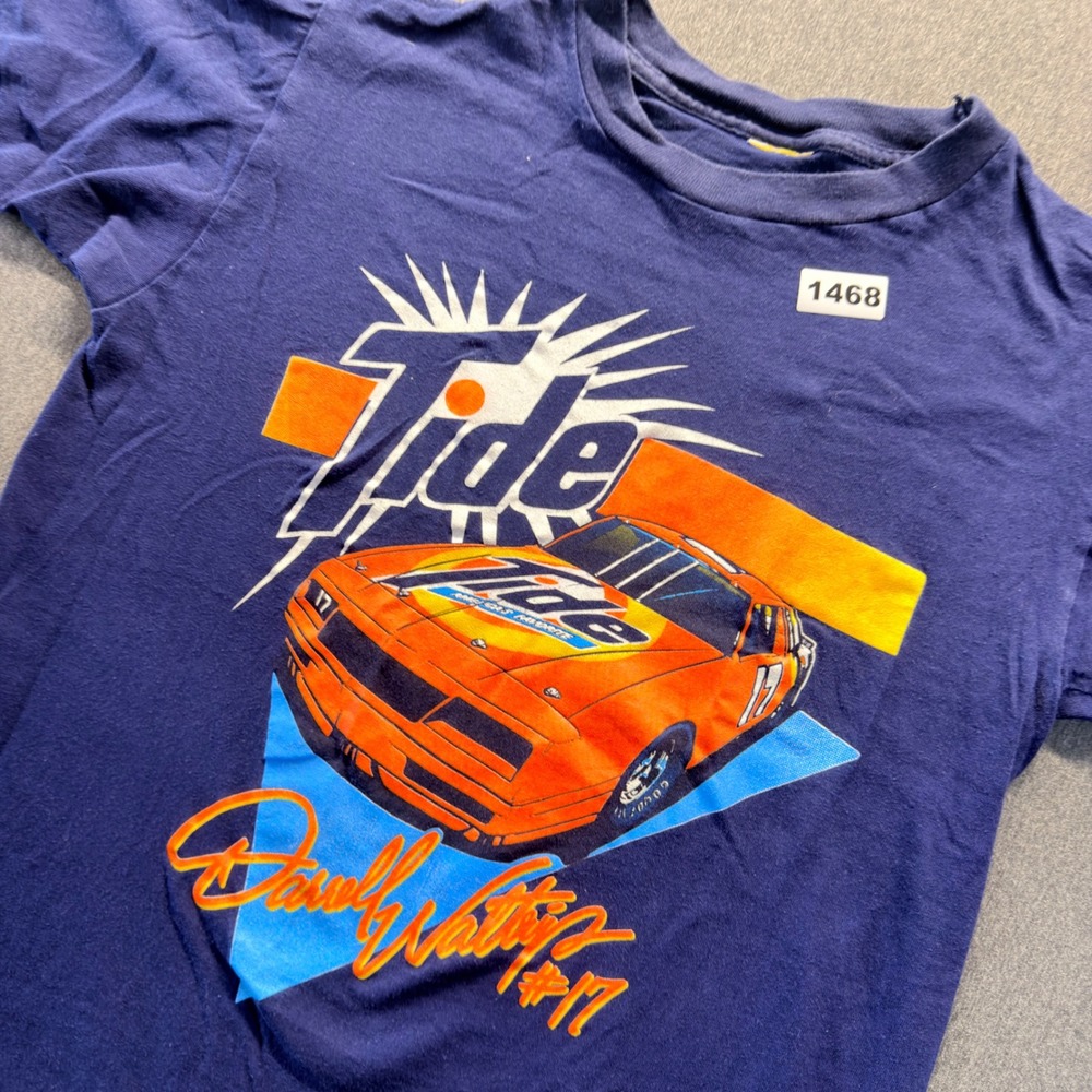 Vintage Darrell Waltrip 17 Tide Racing T-Shirt Single Stitch Navy Blue NASCAR